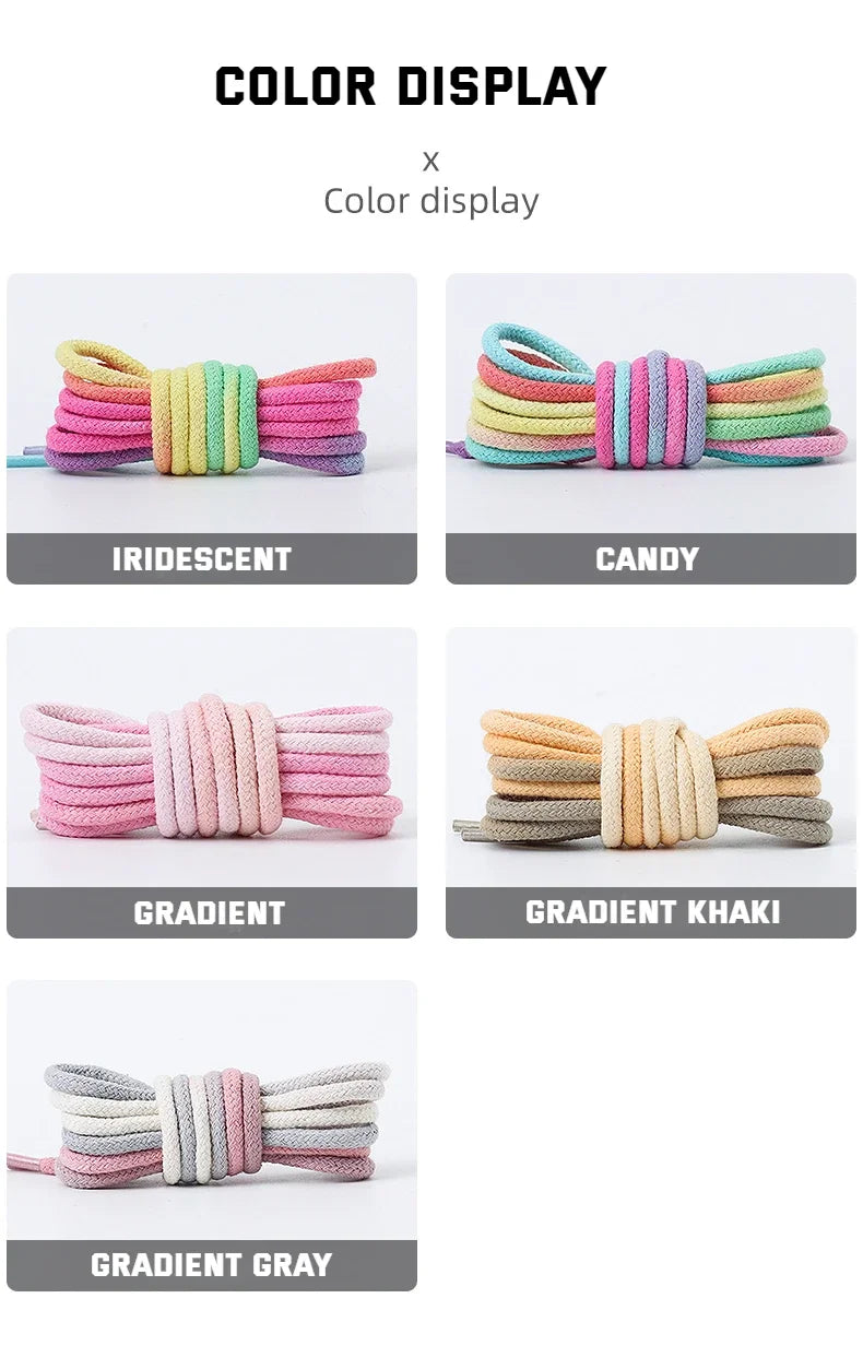1Pair Colorful Round Shoelaces Rainbow Cotton Shoelace Running Sneakers Laces 80/100/120/140/160CM Shoe laces Shoes Accessories