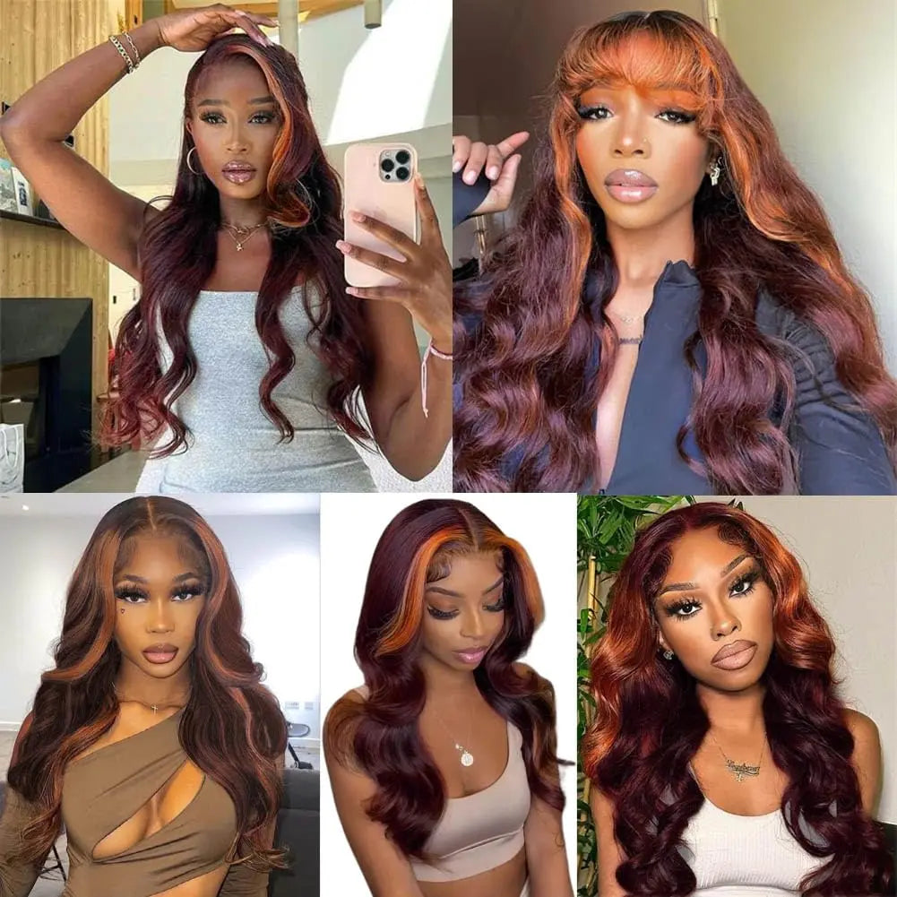 Black With Red Highlight Wig Synthetic Lace Front Wig 13X4 Pre plucked Hairline With BabyHairWomen's Wig with Density Lace Front