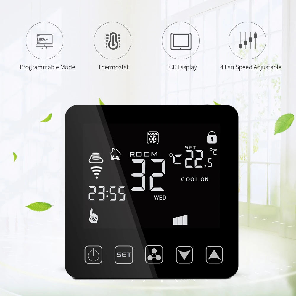 Tuya Smart Thermostat Cooling Heating 3 Speed Fan WiFi Room Thermostat for Central Air Conditioner Fan Coil Unit