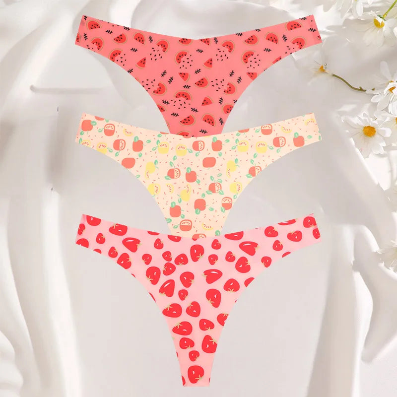 3PCS/SET Sexy G-String For Women Colorful Bikini Female Underwear T-back Intimates Lingerie Seamless Low Waist Underpants Lady