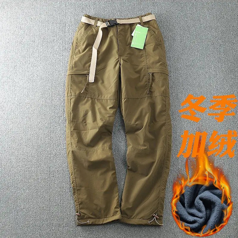 6XL Thick Waterproof Warm Fleece Cargo Pants Men Winter Outdoor Plus Velvet Multi-pockets Loose Straight Casual Overall Trousers