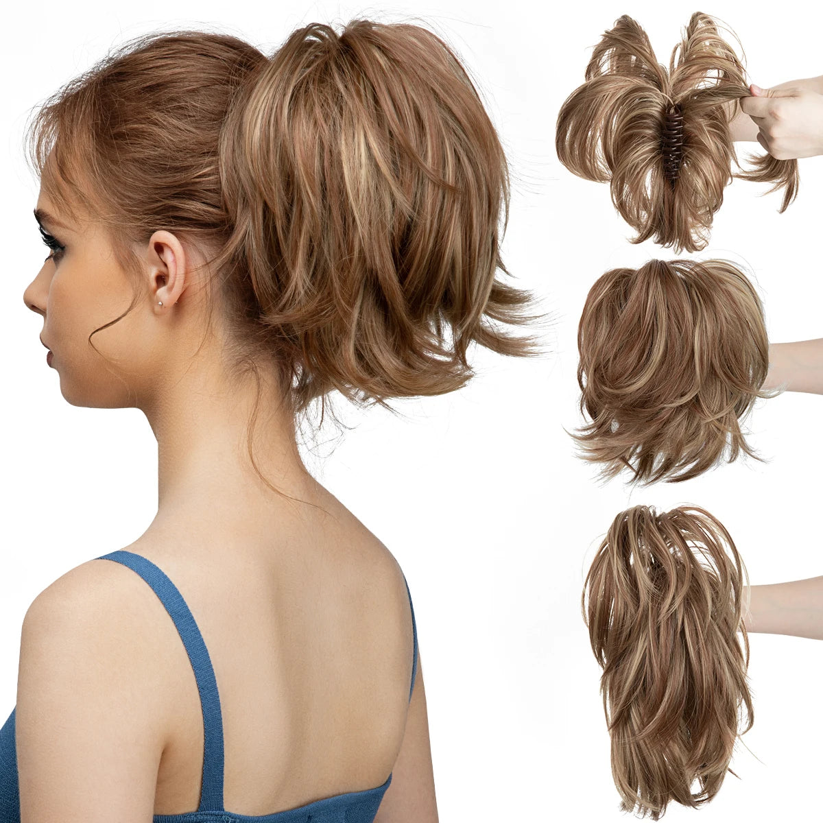 SARLA Synthetic Diy Claw Clip In Ponytail Extension Hairpiece Hair Bun Fake Blonde Hair False Pigtail for Women