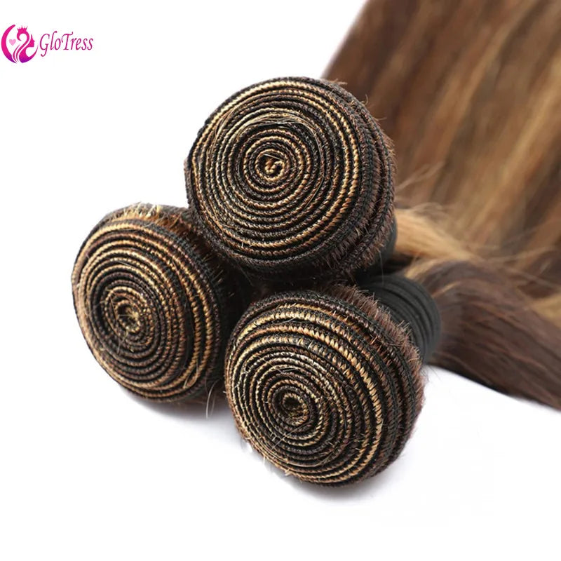 P4/27 Straight Human Hair Bundles Ombre 3 bundles Brazilian Highlight Straight Hair Weave Honey Blonde Bundles 100g/Bundle