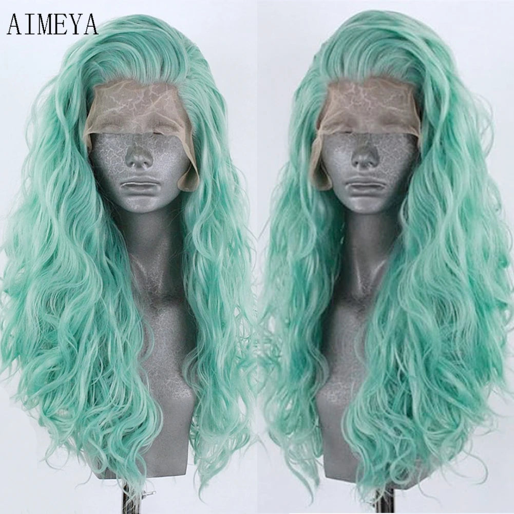 AIMEYA Water Wave Synthetic Lace Wig Natural Looking Lace Front Wigs for Women Free Part Cosplay Party Wig Heat Resistant Wigs