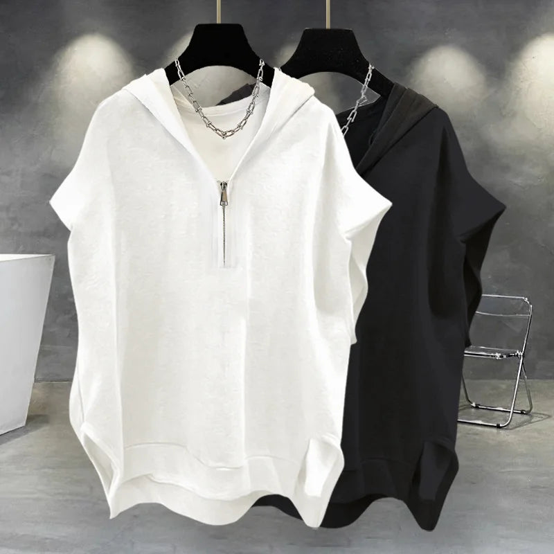 Summer Zipper Hooded Sleeveless T-shirt Men's Korean Fashion Tank Tops 2026 New Y2K Streetwear Casual Vests Hip Hop Tee Shirts