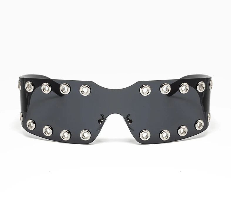 Oversized One-piece Gothic Punk Style Cool Rivet Sunglasses for Men and Women Street Stage Party Large Frame Goggles Shades