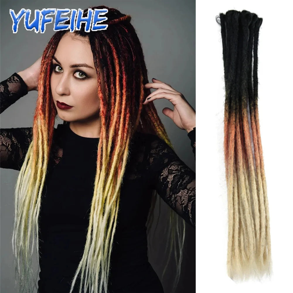 Dreadlocks Extensions Thin 0.7cm Width Synthetic Crochet Braids Hair Dreads Fake Hair Ombre Mint Green Reggae Hip Hop Style Pink