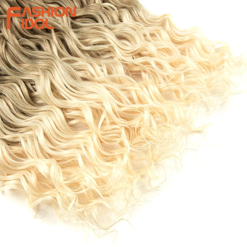FASHION IDOL Curl Hair Deep Wave Twist Hair Extensions For Women 20 Inch Ombre Blonde Crochet Fake Hair Synthetic Crochet Braids