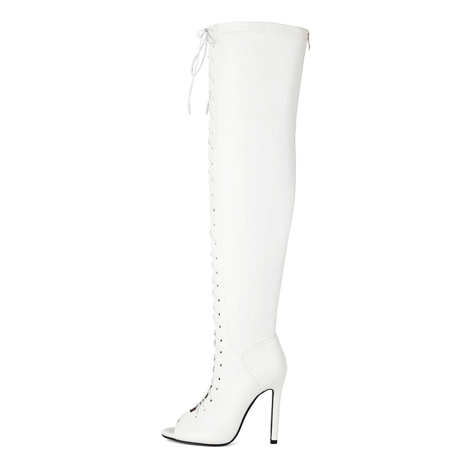 Fashion Party Women's Dance Shoes Sexy Thin High Heels Open Toe Cool Boot Summer Latin Jazz Ballroom Cross Straps Thigh Boots