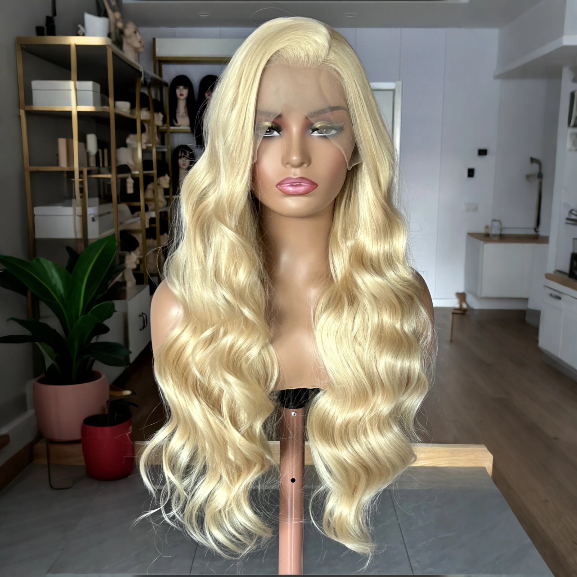Long Blonde Curly Wavy Wigs for Women Synthetic Hair Free Part Honey Blonde Loose Deep Wave 13X4 Frontal Wigs for Daily Party