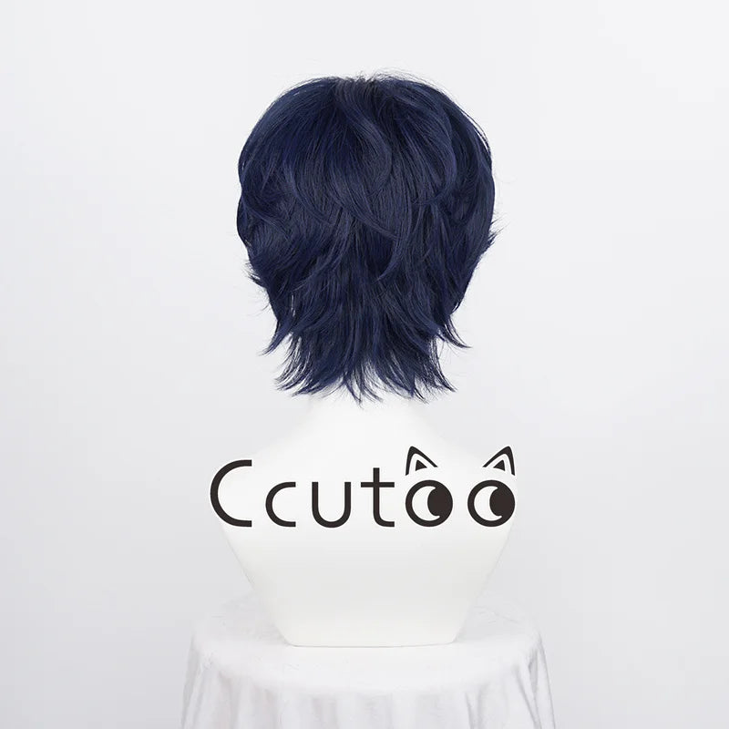 ZZZ Asaba Harumasa Cosplay Wig 30cm Navy Blue Short Wigs Heat Resistant Synthetic Hair + Wig Cap