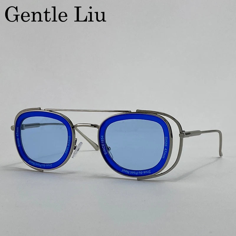 Steampunk Square Pilot Sunglasses Men 2025 Luxury Brand Retro Metal Frame Sun Glasses For Male Double Beam Eyewear UV400 Shades