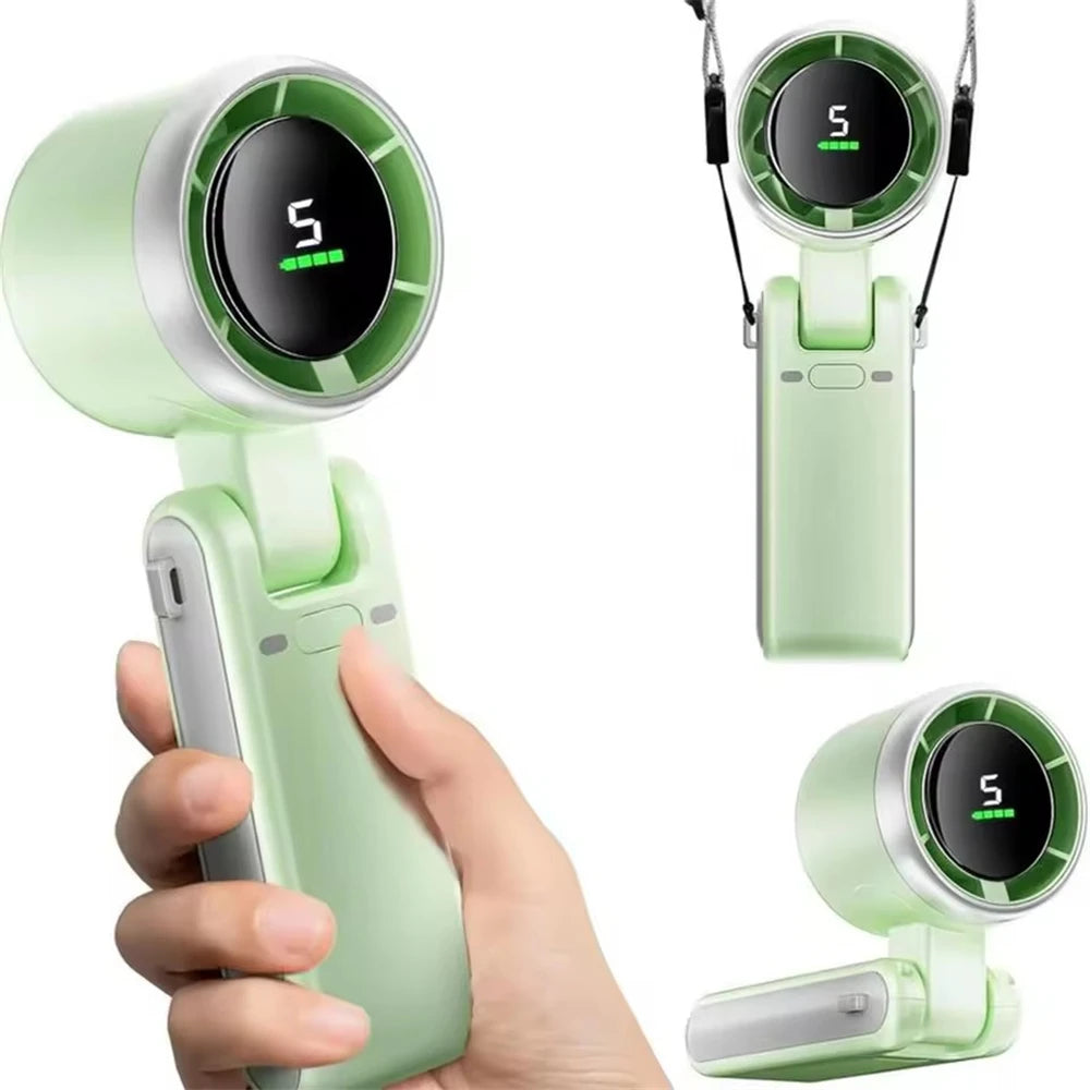 MEUYAG Portable 3-in-1 Turbo Handheld Fan, 5 High-Speed Settings, 3600mAh Power, Digital Screen, Foldable USB/Type-C Charge