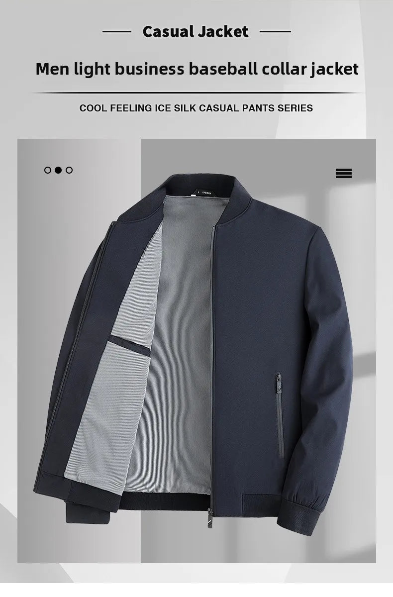 Premium Anti Wrinkle Waterproof Men Blazer Jacket Middle Aged Windbreaker Baseball Collar Business Casual Lightweight Coats