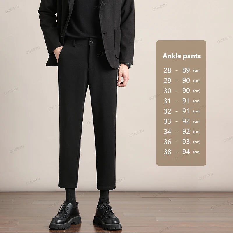 Brand Clothing Autumn Winter Luxury Suit Pants Men Thick Business Elastic Waist Woolen Ankle Pant Korean Formal Long Trousers