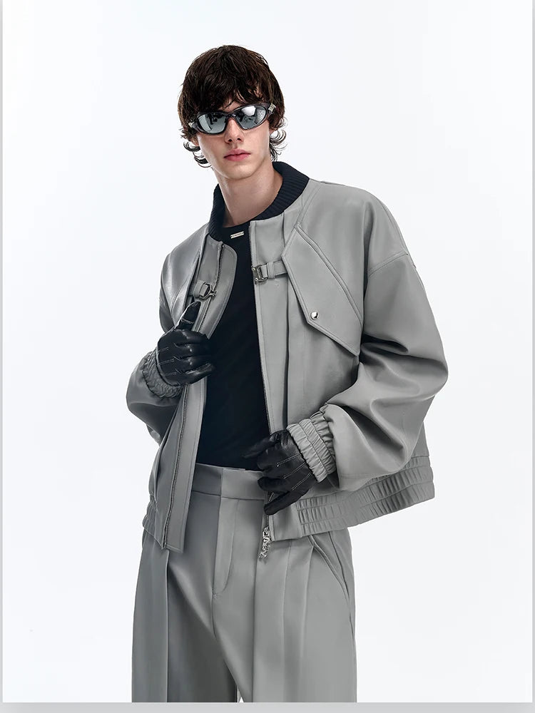 Mauroicardi Spring Autumn Cool Handsome Pu Leather Bomerb Jacket Men Zipper Runway European Fashion Luxury Designer Clothes 2025