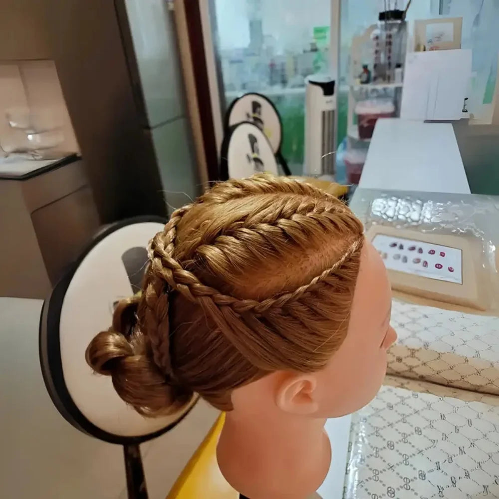 Synthetic Fiber Hairdresser Practice Styling Training Head, Human Model Doll Head, with Free Rubber Band and Hairdressing Tools