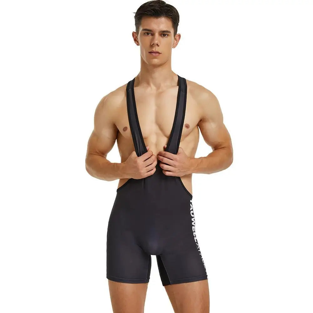 TAUWELL Men One-piece Vest Bodysuit Wrestling Singlet Bodybuilding Jumpsuit Shorts Gym Fitness Workout Sportwear Tanks