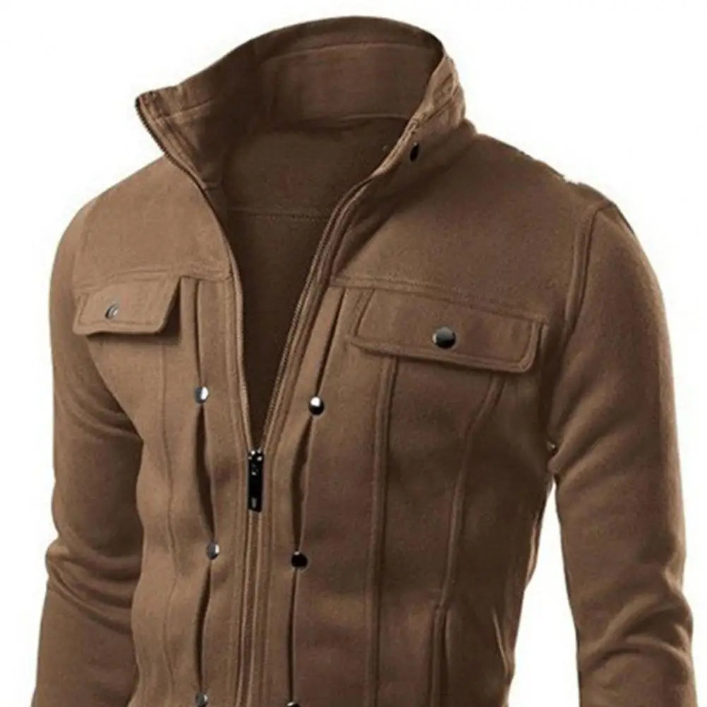 Fashionable Men Outerwear Stylish Men's Spring Outerwear with Stand Collar Zipper Closure Casual Jacket for Autumn Solid for Men