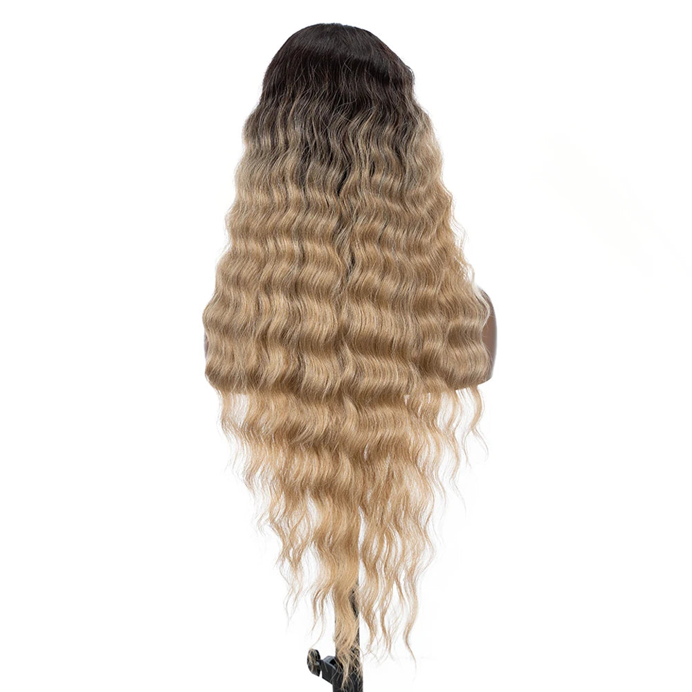 Synthetic Lace Wig 30" Ombre Blonde Black Wig  Wig Long Wavy 30 " Hair Lace Wig For Women Lace Front Wig Cosplay Wig