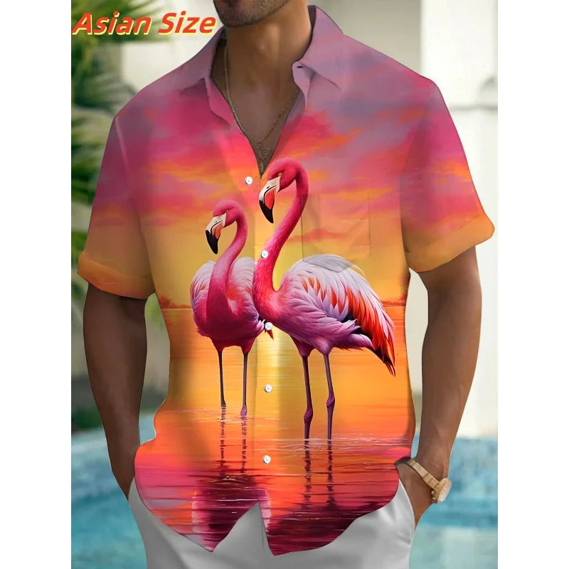 Dreamy Village Pattern Lapel Shirt For Men Flower Bird Boat 3D Printed Hawaiian Shirts Fashion Short Sleeve Tops Button Blouse
