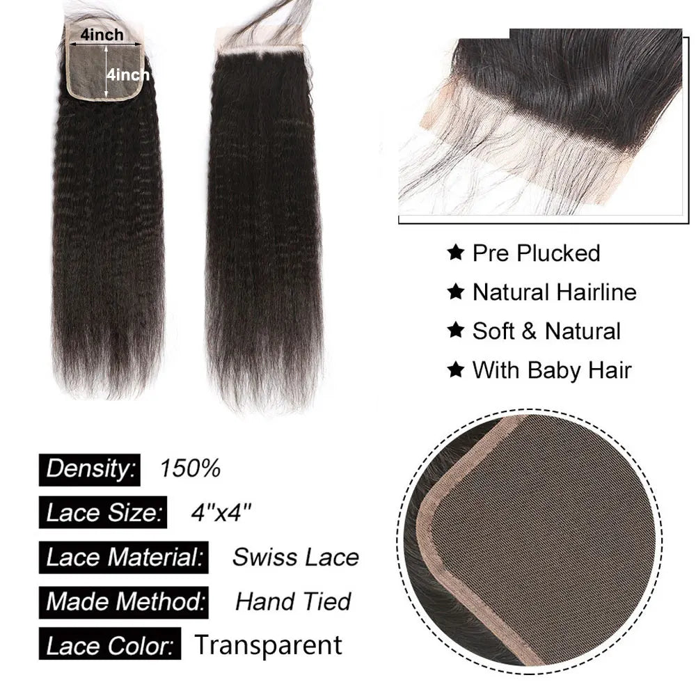 Kinky Straight Closure Human Hair 4x4 5x5 6x6 Transparent Lace Closure Frontal 13x4 13x6 Kinky Straight Lace Frontal Closure