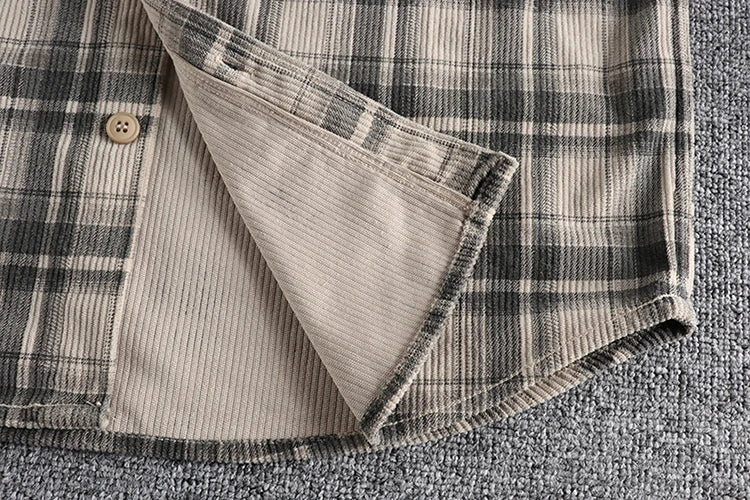 May Khaki retro spring and autumn tide style men's long-sleeved shirt washed corduroy comfortable daily all-match tide coat