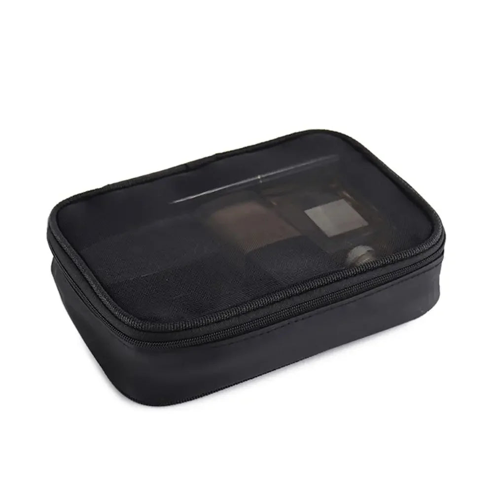 Women Makeup Bag Women Solid Color Zipper Cosmetic Bag Mesh Transparent Casual Travel Portable Mini Wash Storage Bags