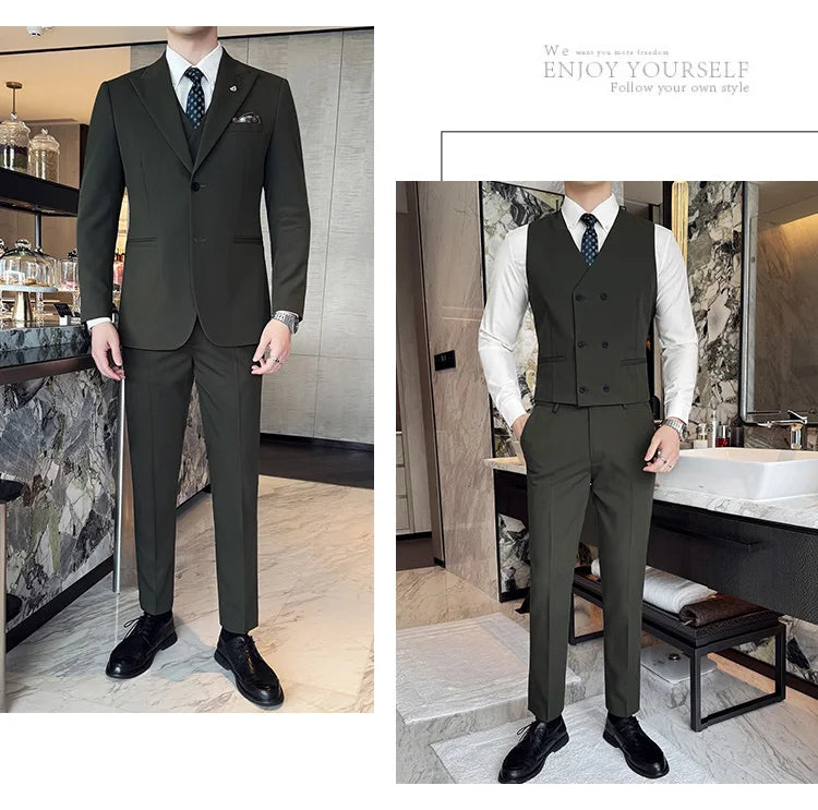 Slim-Fit Three-Piece Set Korean Style Two-Button Groomsmen Formal Wedding Business Suit Handsome Groom Best Man Dress High-
