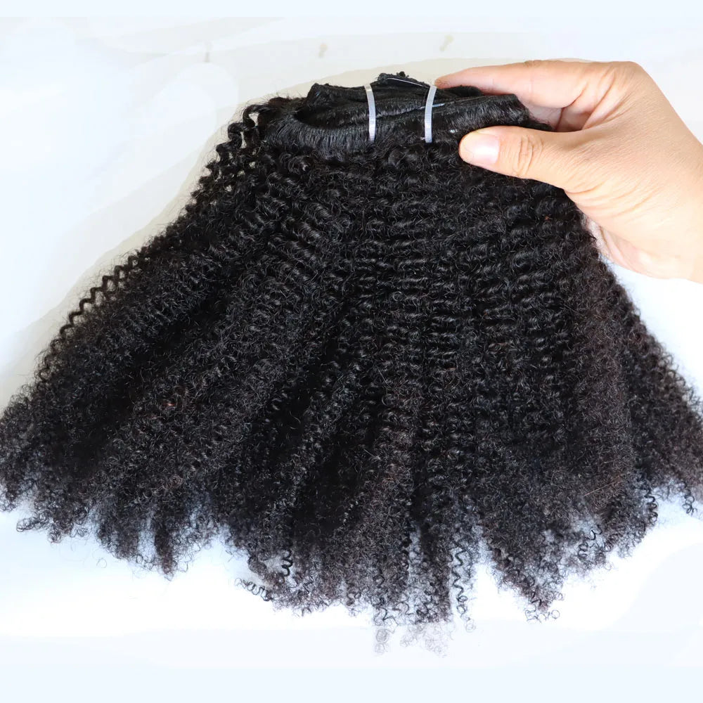 KPLYGDG Real 4C Afro Kinky Curly Human Hair Extensions Clips In Natural Black Virgin Remy Clip In Extensions Real Human Hair