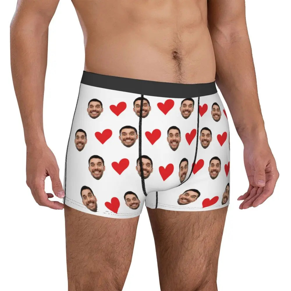 Personalized Face Photo Underwear - Custom Heart Boxer Briefs - Custom Men Briefs - Gift For Husband - Anniversary Gift for Dad