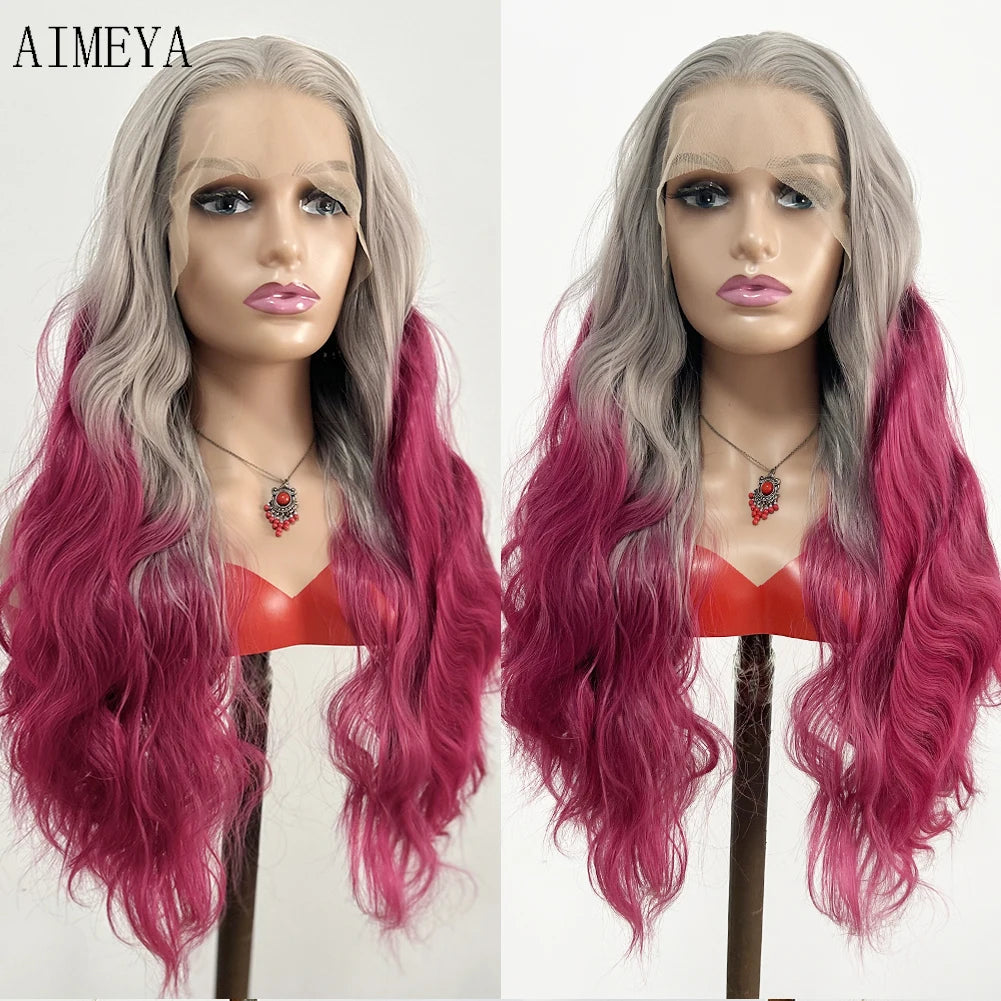 AIMEYA Water Wave Synthetic Lace Wig Natural Looking Lace Front Wigs for Women Free Part Cosplay Party Wig Heat Resistant Wigs