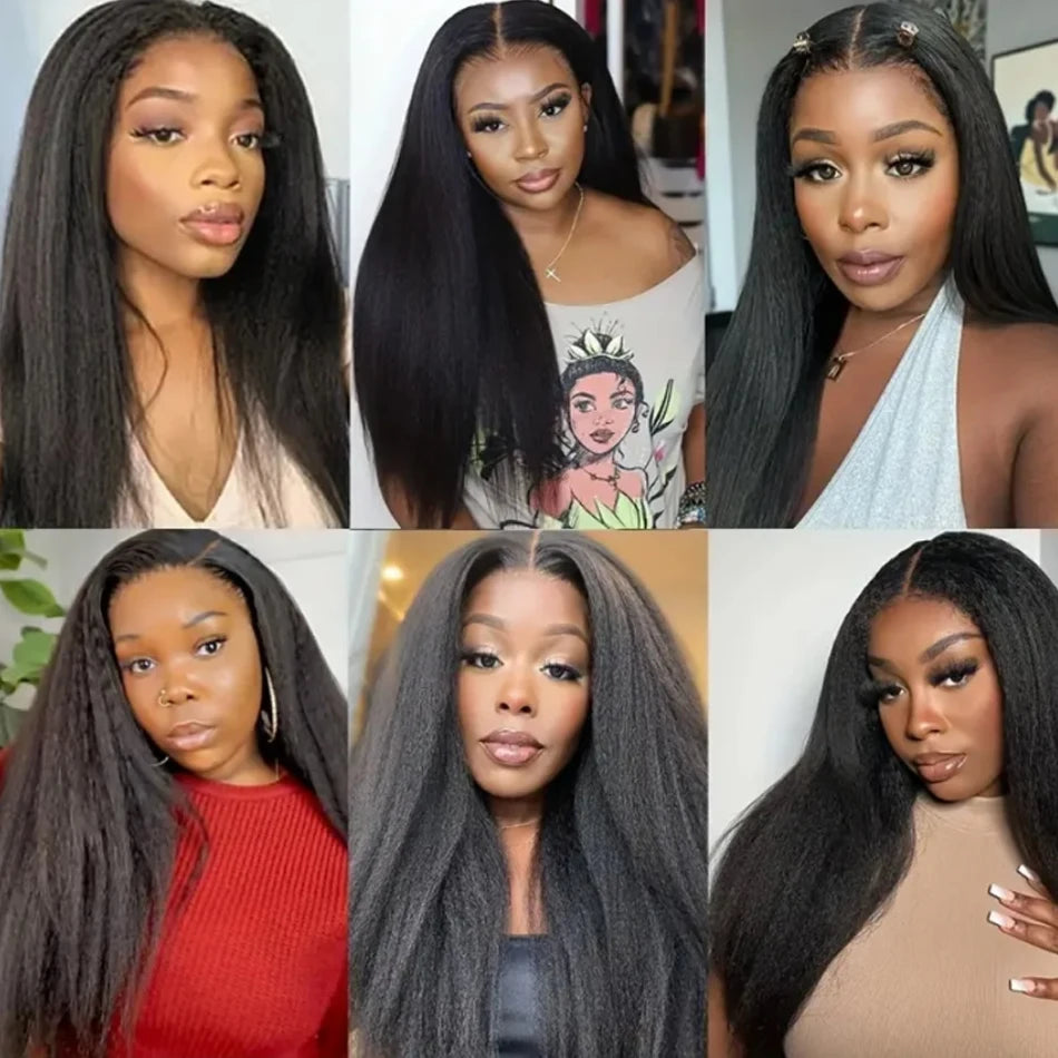 34inch Yaki Kinky Straight 13X6 Wig Pre-Plucked HD Transparent Lace Frontal 100% Human Hair for Women on Sale Kinky Straight