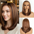 FREEDOM Layered Straight Synthetic Lace Front Wigs For Women Short Bob 6x4 Wear And Go Glueless Wig Ombre Brown Pre Plucked Wigs
