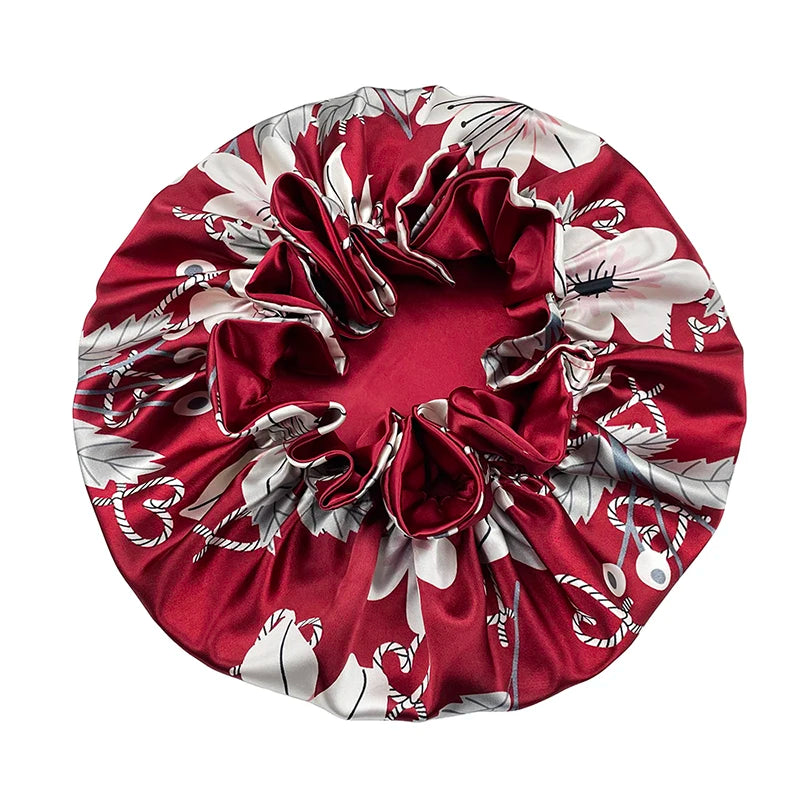 New Solid Women Satin Bonnet Fashion Stain Silky Big Bonnet for Lady Sleep Cap Headwrap Hat Hair Wrap Accessories Wholesale