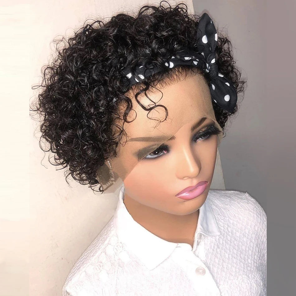 Short Pixie Cut Wigs Brazilian Human Hair Curly Wigs Cheap 13X1 Transparent Lace Wig Preplucked Hairline Wigs For Black Women
