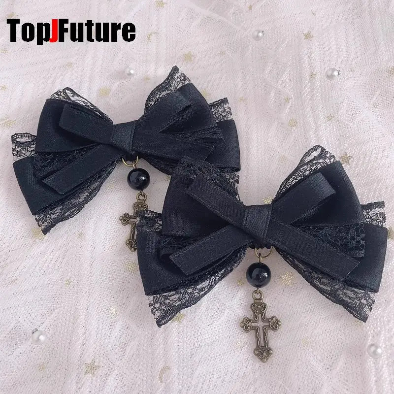 “Castle Night“ Gothic Women Subculture Punk Y2K girl Harajuku dark Bow Hairpin Hair clip Edge clamp Hair accessories headband