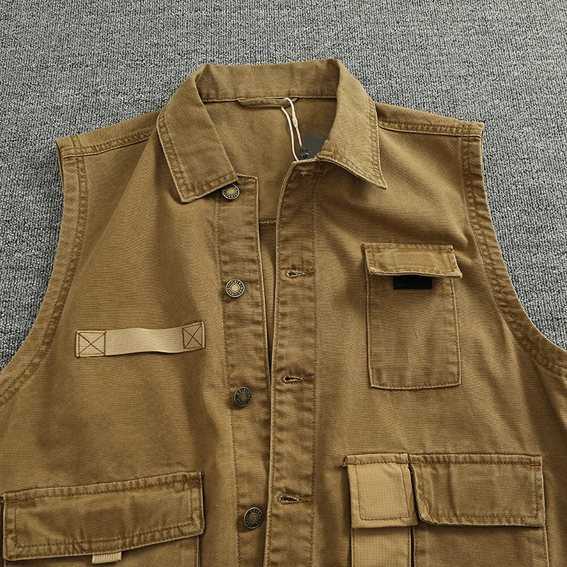 Patchwork stitching vest vest Spring and autumn men and women couples American outdoor multi-pocket sleeveless coat
