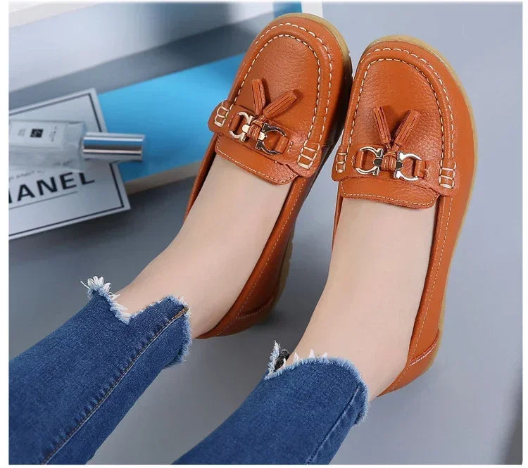 Spring Summer Breathable Casual Loafers For Women Platform Leather Comfort Wedge Moccasins Ladies Vulcanized Sneakers 44