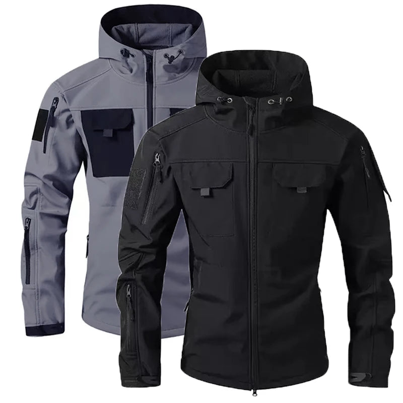Men's Winter Autumn Warm Cargo Fleece Jackets Softshell Military Hoodie Windproof Outdoor Coats Hiking Camping Climbing Tactical