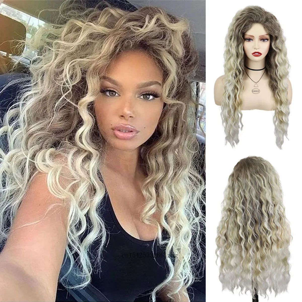 GNIMEGIL Synthetic Grey Hair Long Water Wave Wigs for Women Natural Fluffy Curly Wave Wig Cosplay Halloween Party Heat Resistant