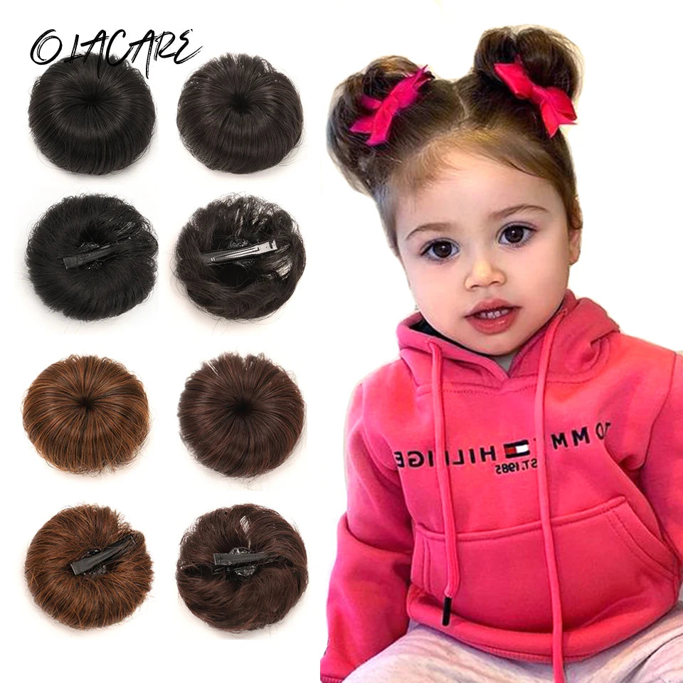OLACARE Girl Children's Fake Hair Bun Bangs Wig with Clip Hairband Bangs Chignons Daily Wear Cosplay Hairpieces Accessories