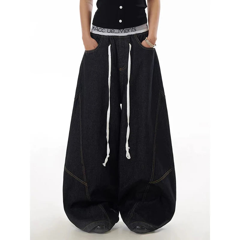 Men's Black Punk Y2k Baggy Jeans Harajuku 90s Vintage Denim Trouser Japanese 2000s Style Boyfriend Jeans Pants Oversize Clothes