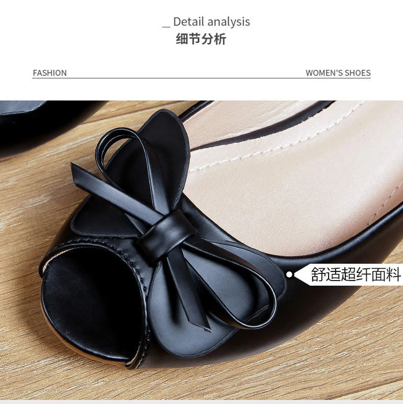 34-43 big size luxury peep toe bowtie flat shoes woman black/white leather ballet flats bow zapatos mujer primavera verano 2022