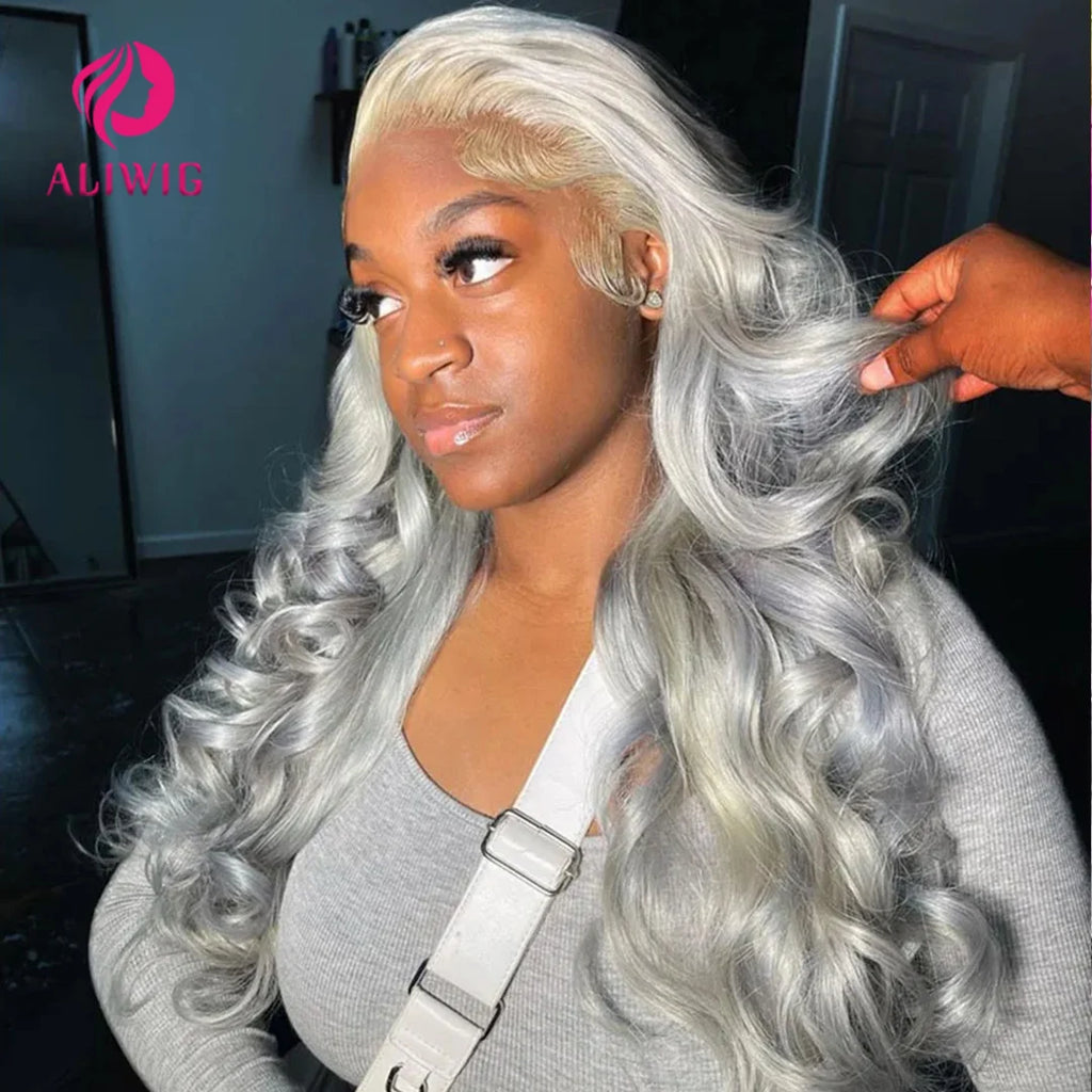 Silver Gray Body wave Lace Frontal Human Hair Wigs Ash Blonde 13x4 HD Colored Body Wave 13x6 Front Human Lace Hair Wig For Women