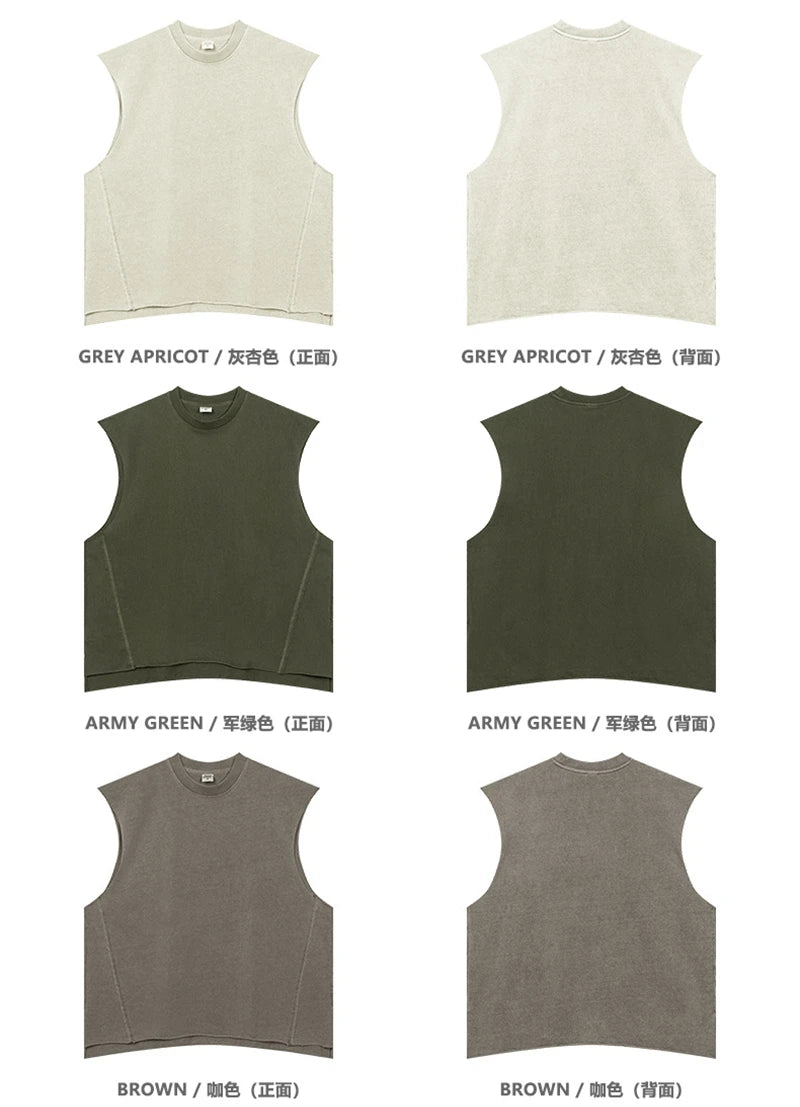 ZODF Vintage 2024 Washed 270gsm Cotton Tank Tops For Men Unisex Summer Relax Fit Slit Sleeveless Vest Streetwears HY0777