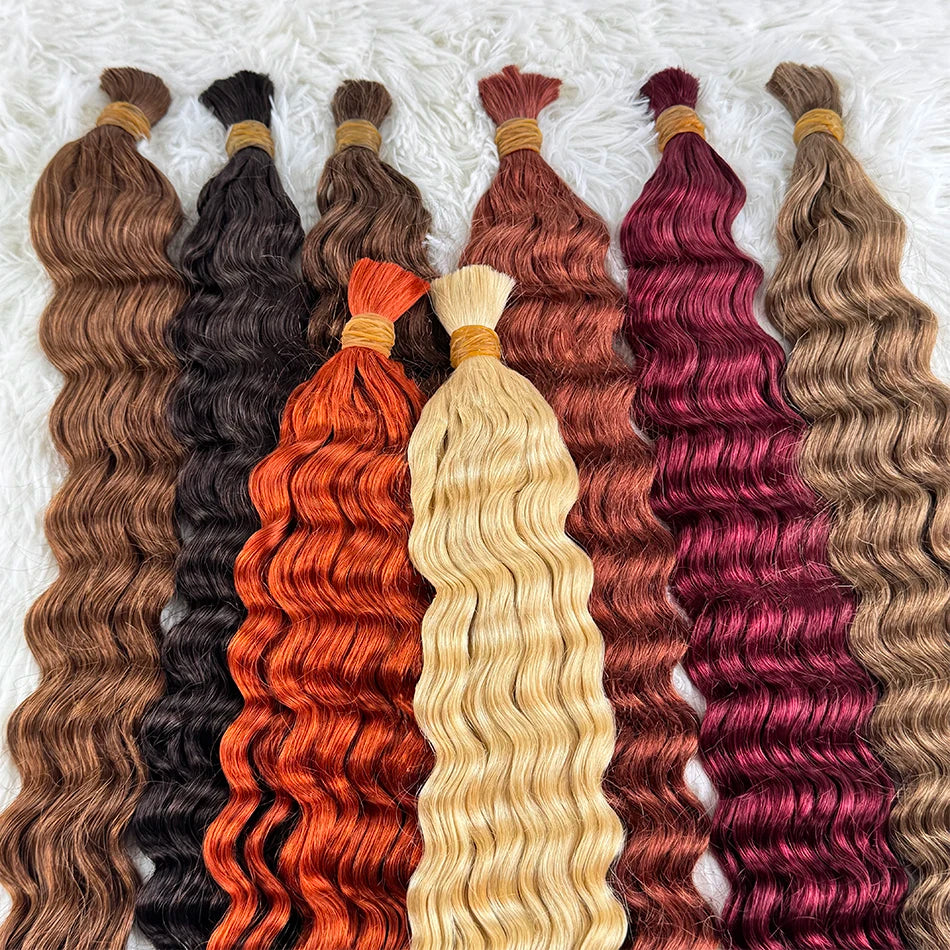Wholesale Red Deep Wave Hair Bulk for Boho Braids 100% Human Hair Extensions No Weft Blonde Red Curly 613 Vietnamese Hair 30inch