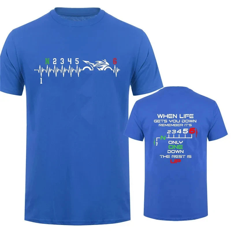 1N23456 Motorcycle Gear Biker Heartbeat Print Men T-Shirts Summer Men's T Shirt Clothing Oversized Men Tshirt Graphic T Shirt