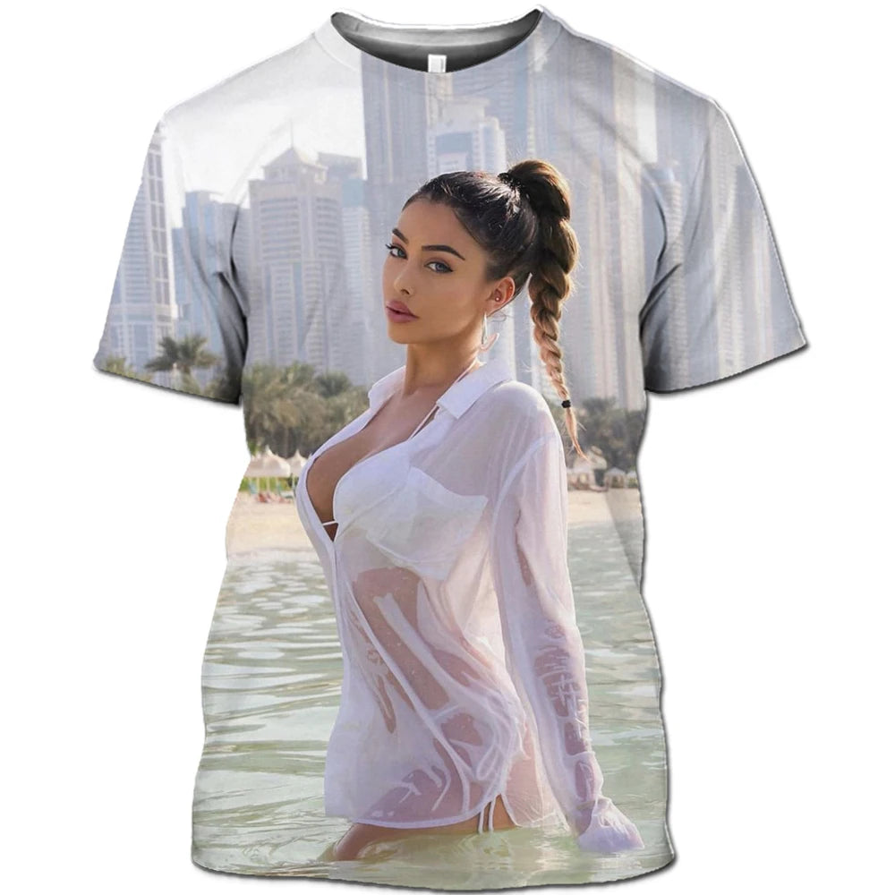 Hot Sexy Model Beach Bikini Summer Man T-shirt Swimsuit Personality Hip Hop Funny Alternative Street Quick Dry Short Sleeve 6XL