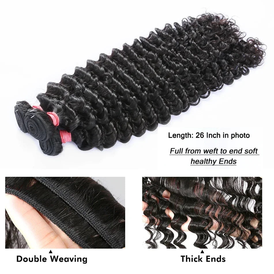 Luvin Deep Wave Human Hair Bundles 30 34 Inch Curly Hair Weaving Remy Unprocessed Tissage Double Weft Virgin Hair Extensions